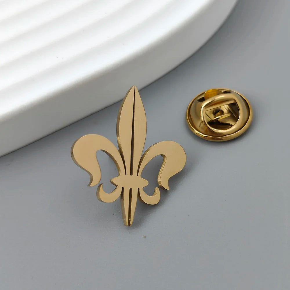 Retro Baroque gold-plated badge, silver fleur-de-lis collar brooch, black lapel pin, nameplate suit accessories set, men's gift