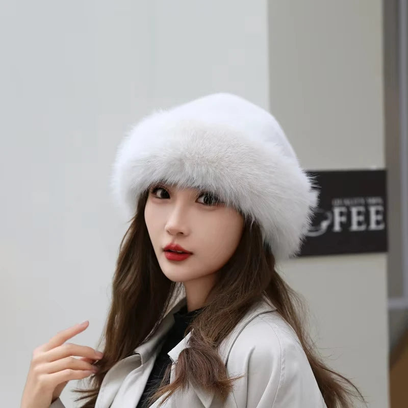 Fashion Winter Thick Furry Hairband Fluffy Russian Faux Fur Women Girl Fur Hat Winter Outdoor Earwarmer Ski Hats New Beanies Cap