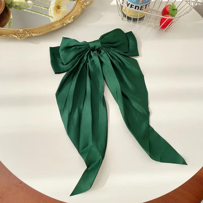 1pcs Solid Color Satin Ribbon Big Bows Hairpin Spring Clips Hair Accessories for Women Girls Trendy Korean Summer Headwear 2023