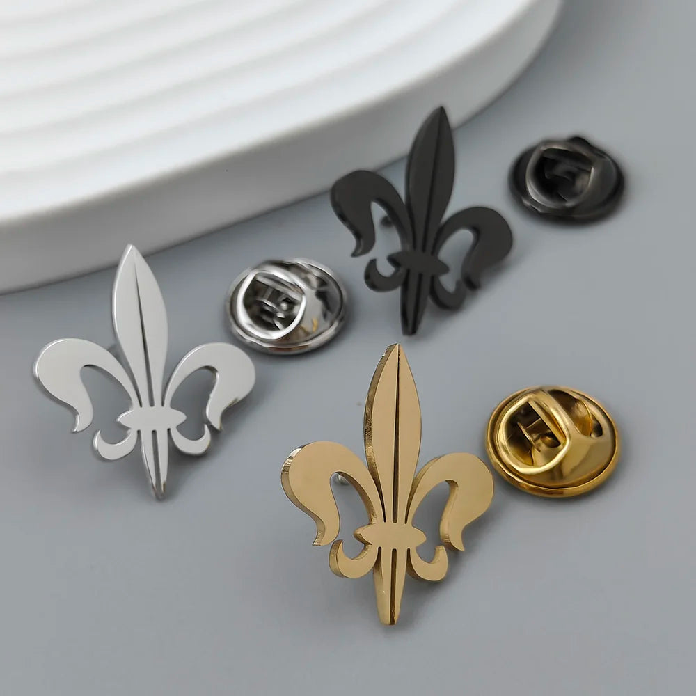 Retro Baroque gold-plated badge, silver fleur-de-lis collar brooch, black lapel pin, nameplate suit accessories set, men's gift