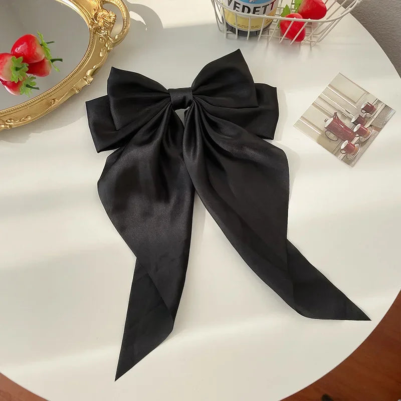 1pcs Solid Color Satin Ribbon Big Bows Hairpin Spring Clips Hair Accessories for Women Girls Trendy Korean Summer Headwear 2023