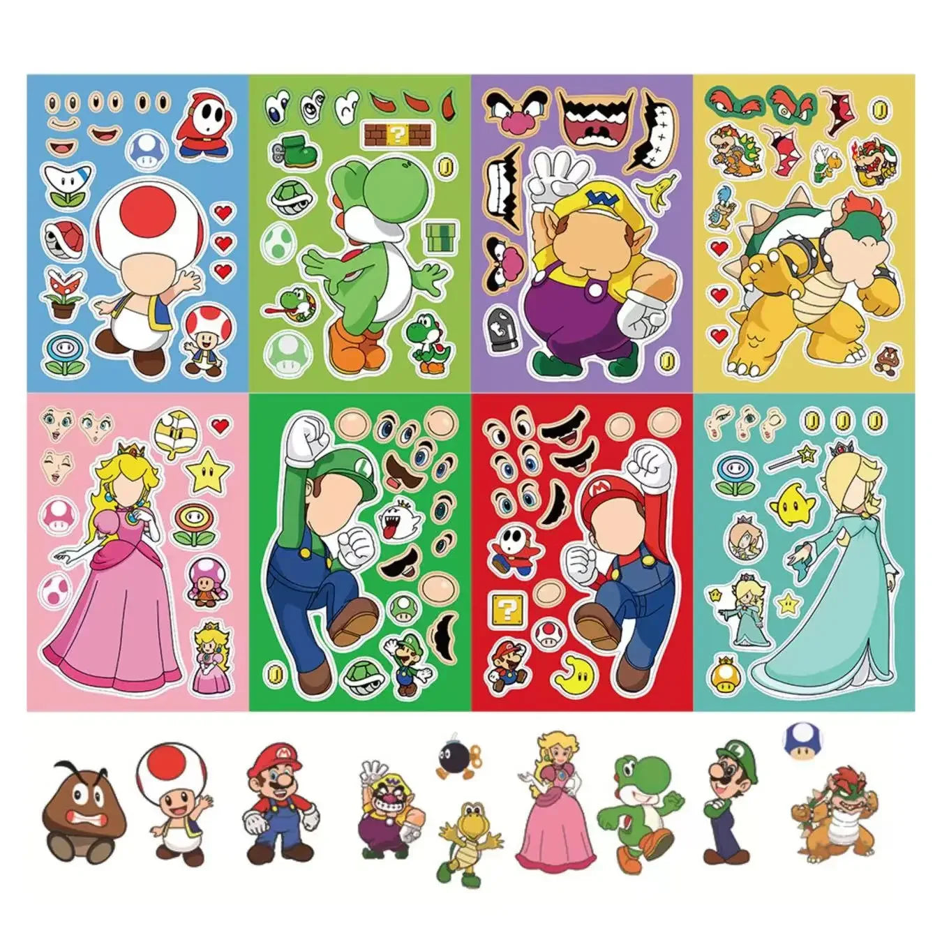 8/16Sheets Super Mario Bros Puzzle Sticker Children DIY Funny Games Make-a-Face Assemble Jigsaw Sticker DIY Book Kids Toys Gift