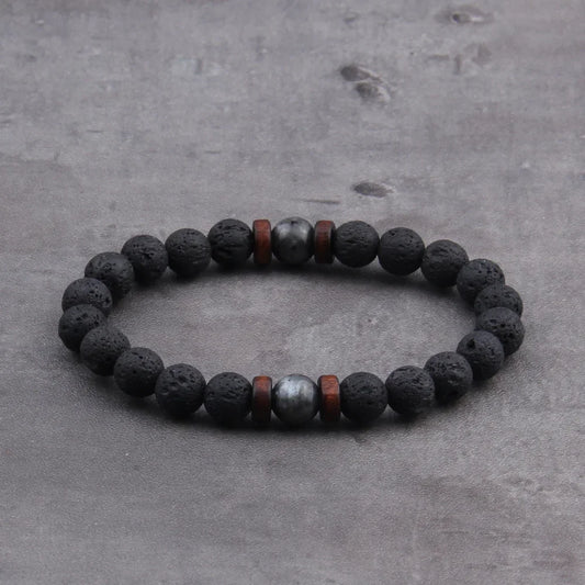 Fashion Natural Lava Stone Wooden Beads Energy Yogi Elastic Stand Bracelet Bangle For Men Accessorie Jewelry Valentine Gift