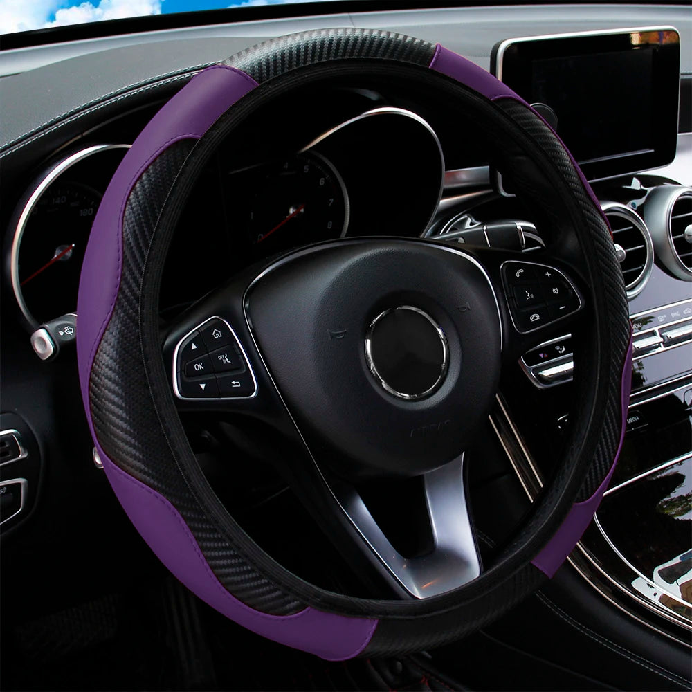 Carbon Fiber PU Leather Car without Inner Ring Steering Wheel Cover Automotive Supplies Suitable for 14.5-15 Inches