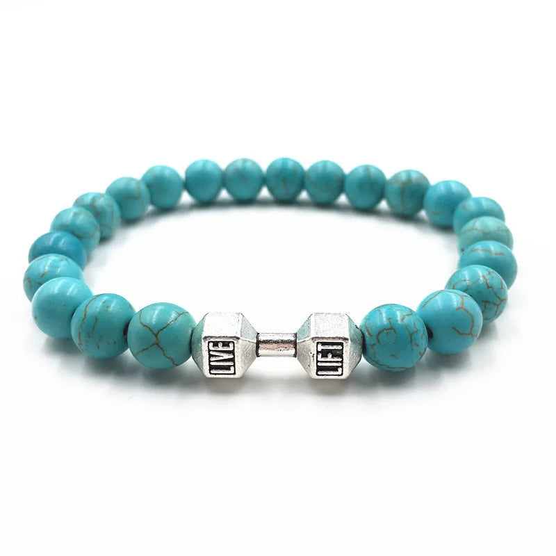 Trendy Men's Beaded Bracelet Turquoise Lava Rock Dumbbell Beaded Bracelet Women's Casual Sports Jewelry