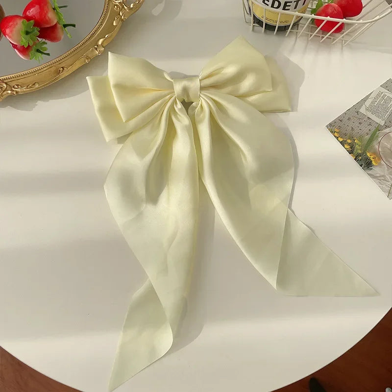 1pcs Solid Color Satin Ribbon Big Bows Hairpin Spring Clips Hair Accessories for Women Girls Trendy Korean Summer Headwear 2023