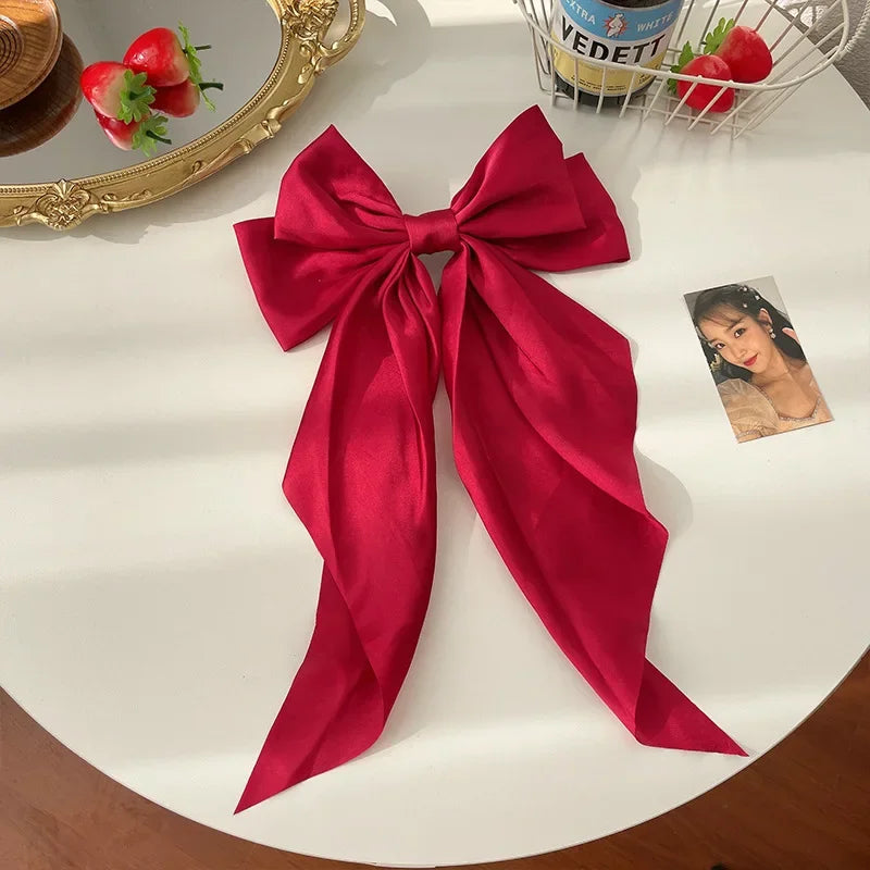 1pcs Solid Color Satin Ribbon Big Bows Hairpin Spring Clips Hair Accessories for Women Girls Trendy Korean Summer Headwear 2023