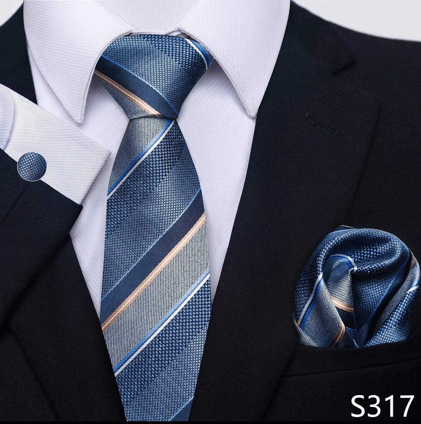 Tie For Men Tie Pocket Squares Set Blue Gold  Wedding Present Necktie Suit Accessories Fit Group Holiday Party