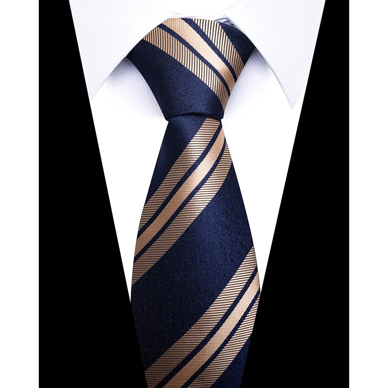 Hot Sale Brand New Style Tie Blue Golden Stripe Suit Accessories Necktie Men Gravata Fit Wedding Holiday Present