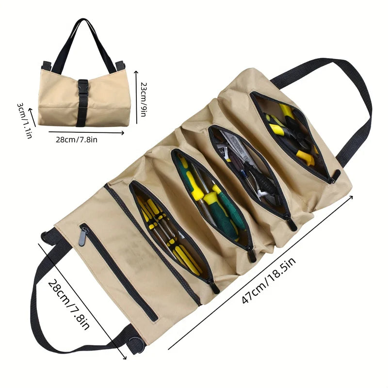 Portable Oxford Cloth Storage Bag Toolkit Car Automotive Motorcycle Canvas Wrench Tool Organizer Bucket Hanging Zipper Camping