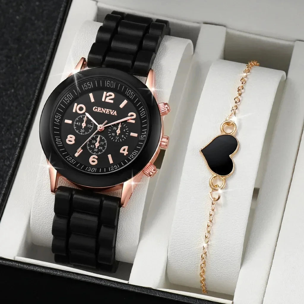 2PCS Set Luxury Watch Women Rhinestone Fashion Quartz Wristwatch Female Casual Ladies Watches Bracelet Set Clock No Box