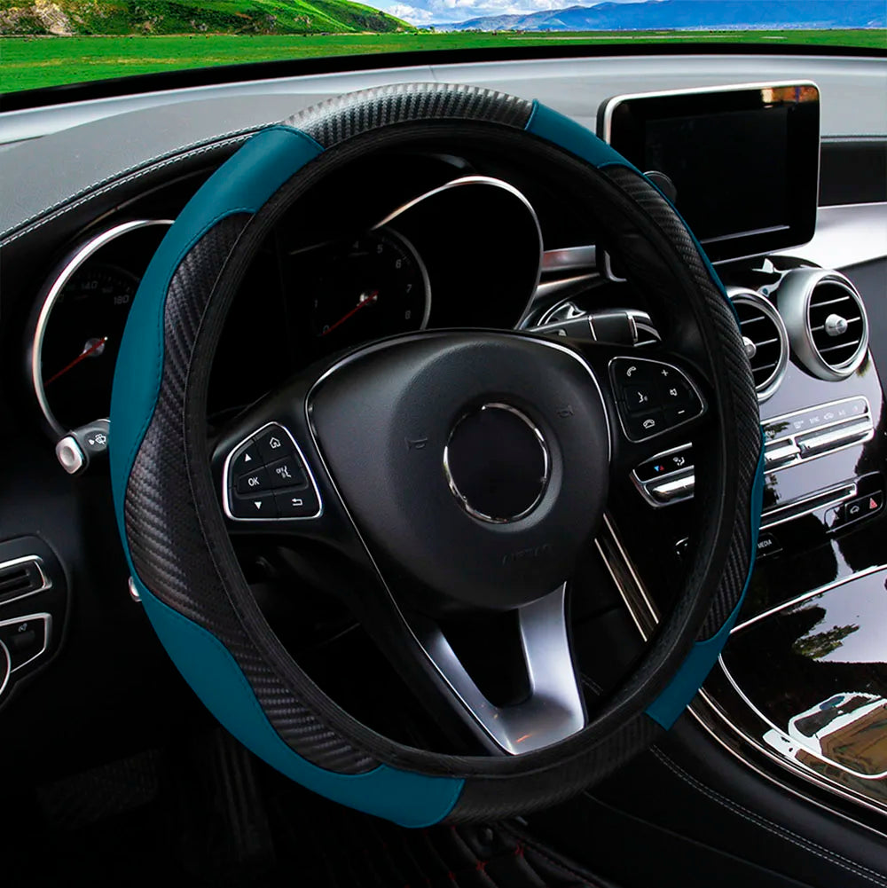 Carbon Fiber PU Leather Car without Inner Ring Steering Wheel Cover Automotive Supplies Suitable for 14.5-15 Inches