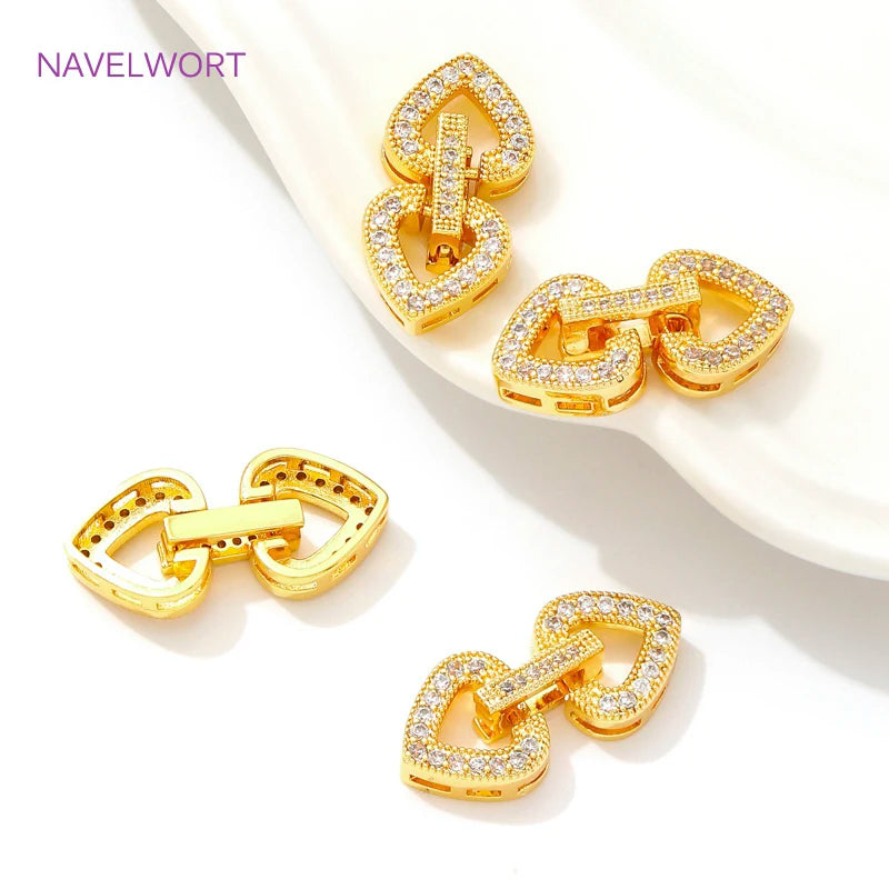 18K Gold Plated Inlaid Zircon Connector Clasp Fastener Brass Pearl Clasp Connector For Jewelry Making DIY Bracelet Accessories