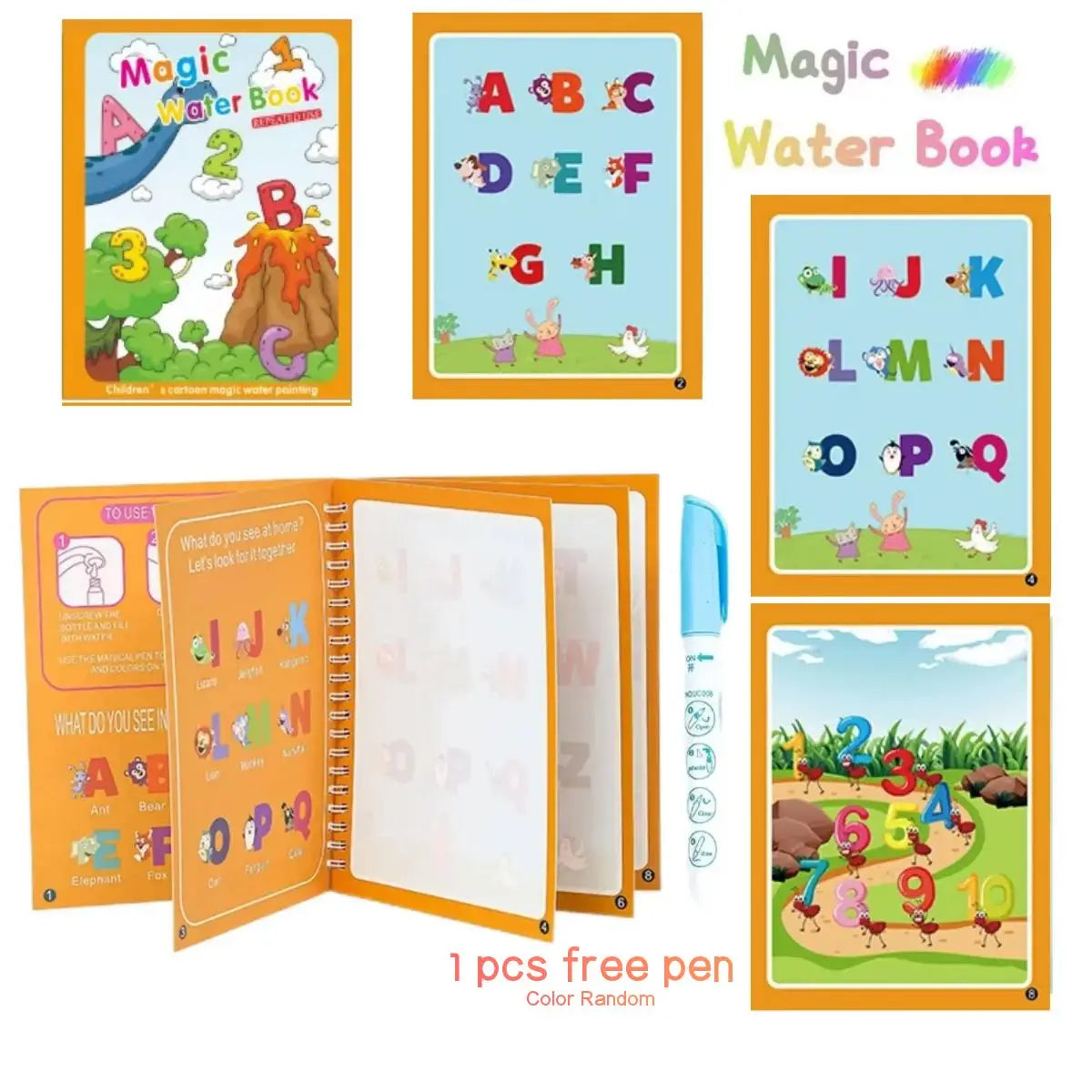 Magical Book Water Drawing Montessori Toys Reusable Coloring Book Early Education Toys Dinosaur Princess Ocean World Letters