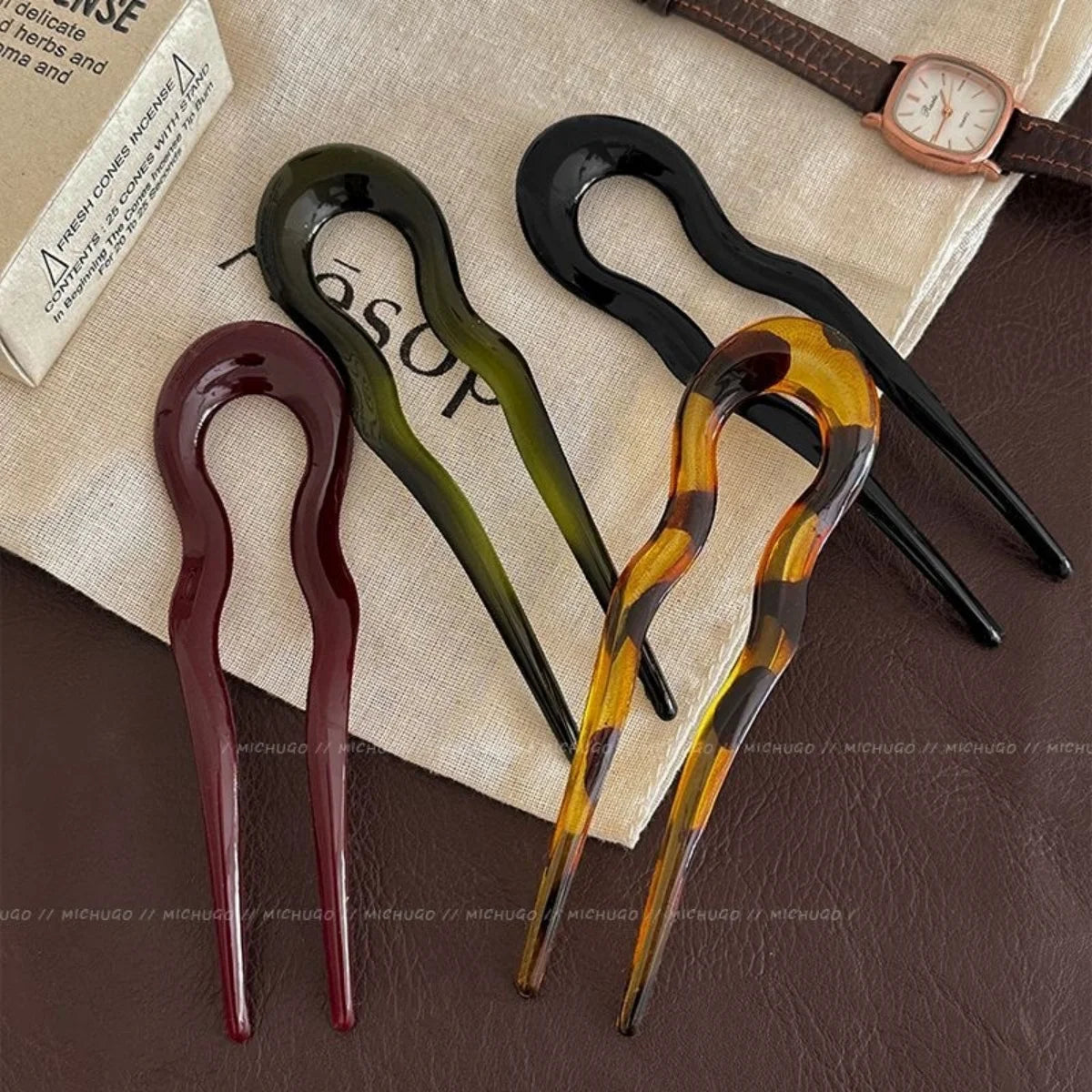 Elegant U-Shaped Hair Fork Acetate Fashion Geometric Design Hair Sticks Tortoiseshell Hairpin Women Girls Headwear Accessories