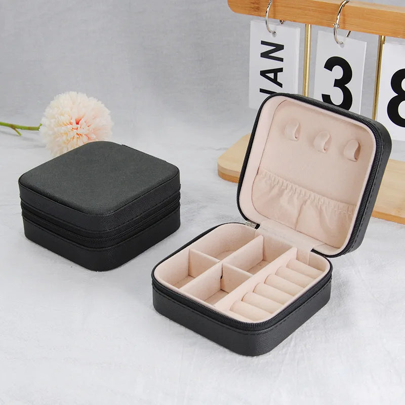 1PC Jewelry Organizer Display Travel Jewelry Zipper Case Boxes Earrings Necklace Ring Portable Jewelry Box Leather Storage