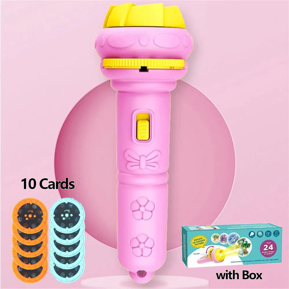 10 Cards Cartoon Projection Flashlight 80 Patterns Creative Children Flashlight Toy Projector Baby Toys Bedtime Story Book Toy