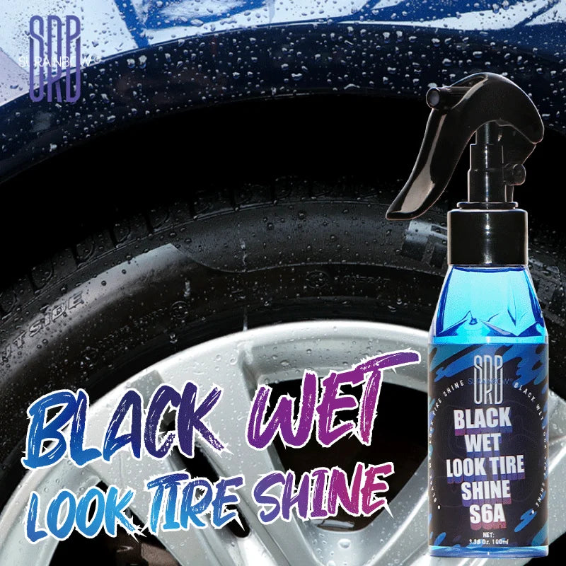 Black Wet Look Tire Shine Dressing -Automotive Clear Coat Tire Dressing Spray for Glossy Wet Tire Look, Vinyl & Plastic, with UV