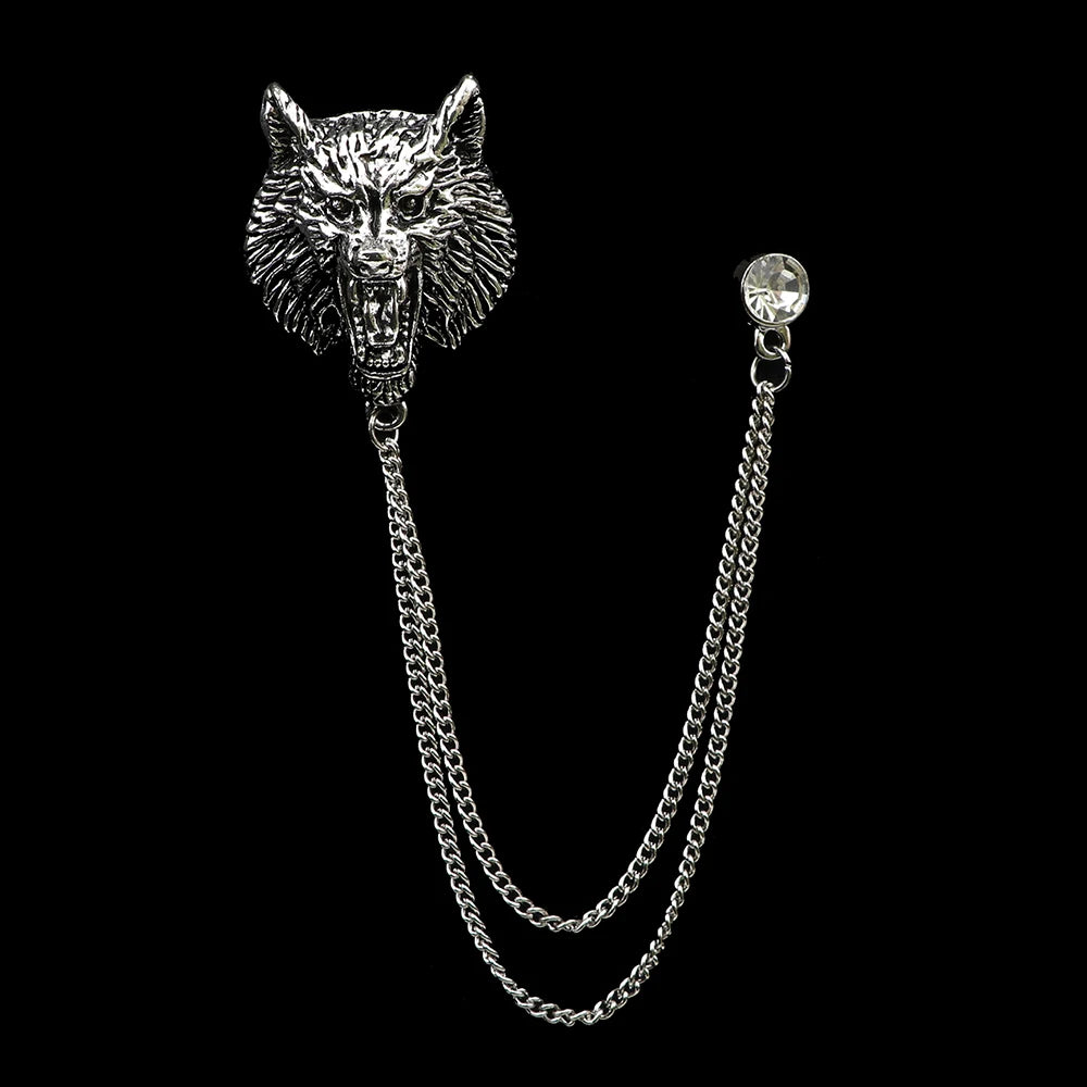 Fashion Gentleman Tassel Brooch For Men Suit Shirt Collar Chain Lapel Pin Lion Dragon Deer Retro Wedding Dinner Accessories