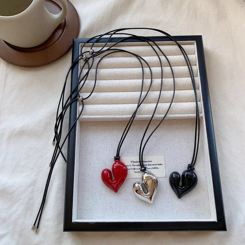 New Heart Pendant Necklace Adjustable Pull-out Sweater Chain Accessory