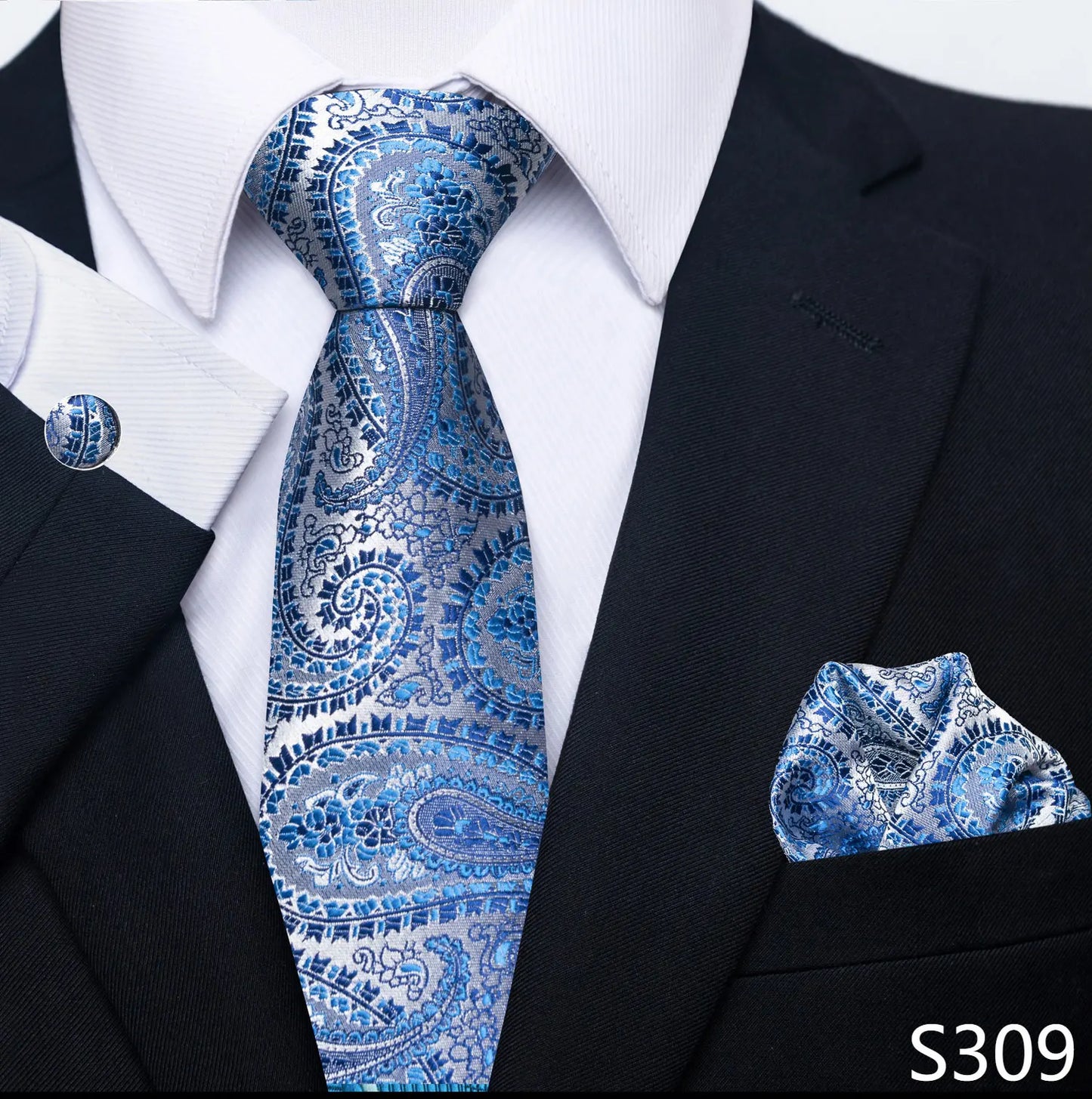 Tie For Men Tie Pocket Squares Set Blue Gold  Wedding Present Necktie Suit Accessories Fit Group Holiday Party