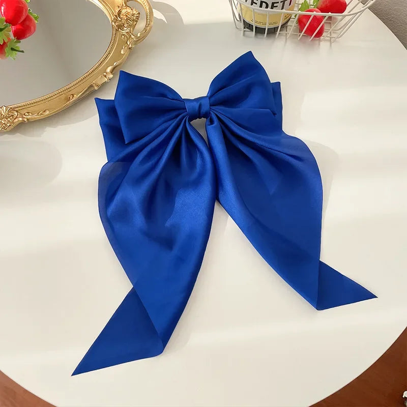 1pcs Solid Color Satin Ribbon Big Bows Hairpin Spring Clips Hair Accessories for Women Girls Trendy Korean Summer Headwear 2023