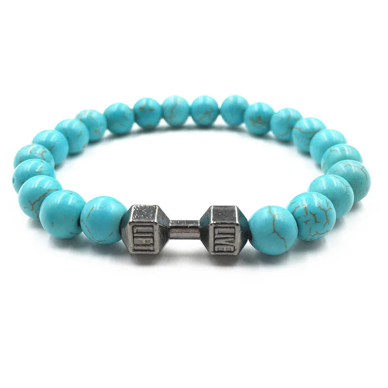 Trendy Men's Beaded Bracelet Turquoise Lava Rock Dumbbell Beaded Bracelet Women's Casual Sports Jewelry