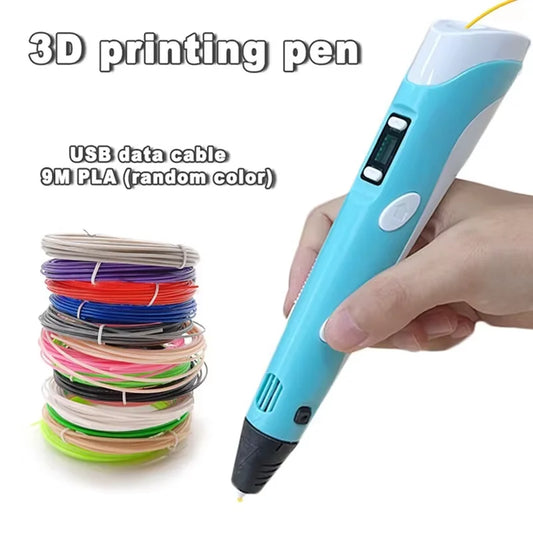 Electronic 3D Printing Pen with 9M PLA Consumables High-Temperature 3D Graffiti Tool Intelligent Toy Christmas Birthday Gift