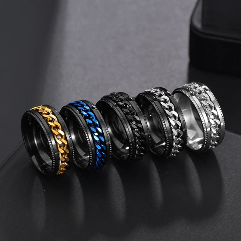 Cool Stainless Steel Rotatable Men Ring High Quality Spinner Chain Punk Women Jewelry for Party Gift