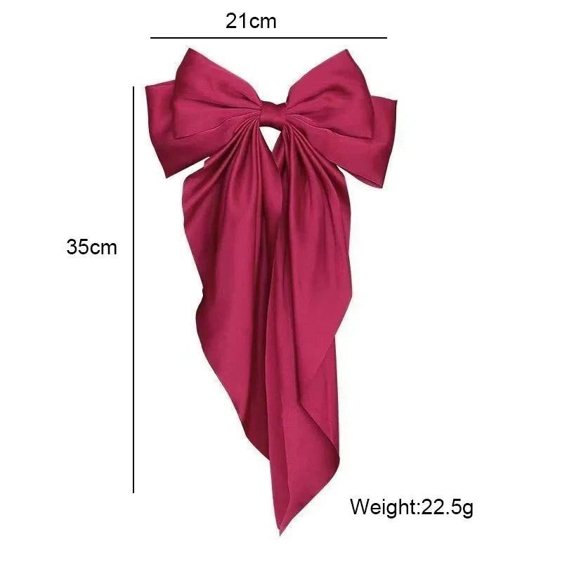 3Pcs Large Elegant Ribbon Bow Hair Clip for Women Simple Solid Color Satin Ponytail Bowknot Hairpins Barrettes Hair Accessories