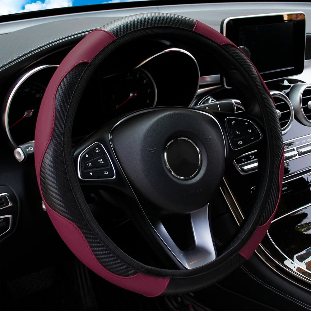 Carbon Fiber PU Leather Car without Inner Ring Steering Wheel Cover Automotive Supplies Suitable for 14.5-15 Inches