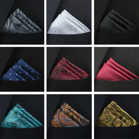 New Pocket Square Handkerchief Accessories Paisley Solid Colors Vintage Business Suit Hanky  Breast Scarf 25*25cm