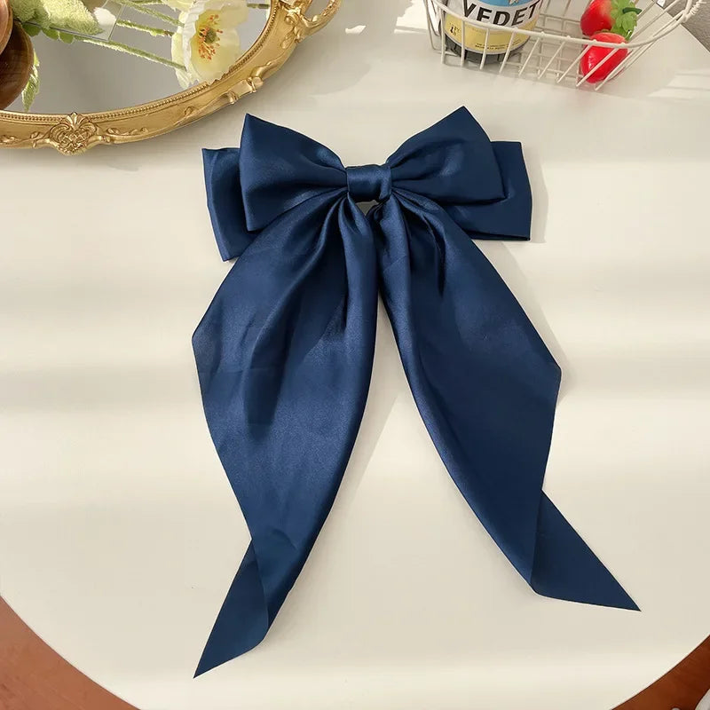 1pcs Solid Color Satin Ribbon Big Bows Hairpin Spring Clips Hair Accessories for Women Girls Trendy Korean Summer Headwear 2023