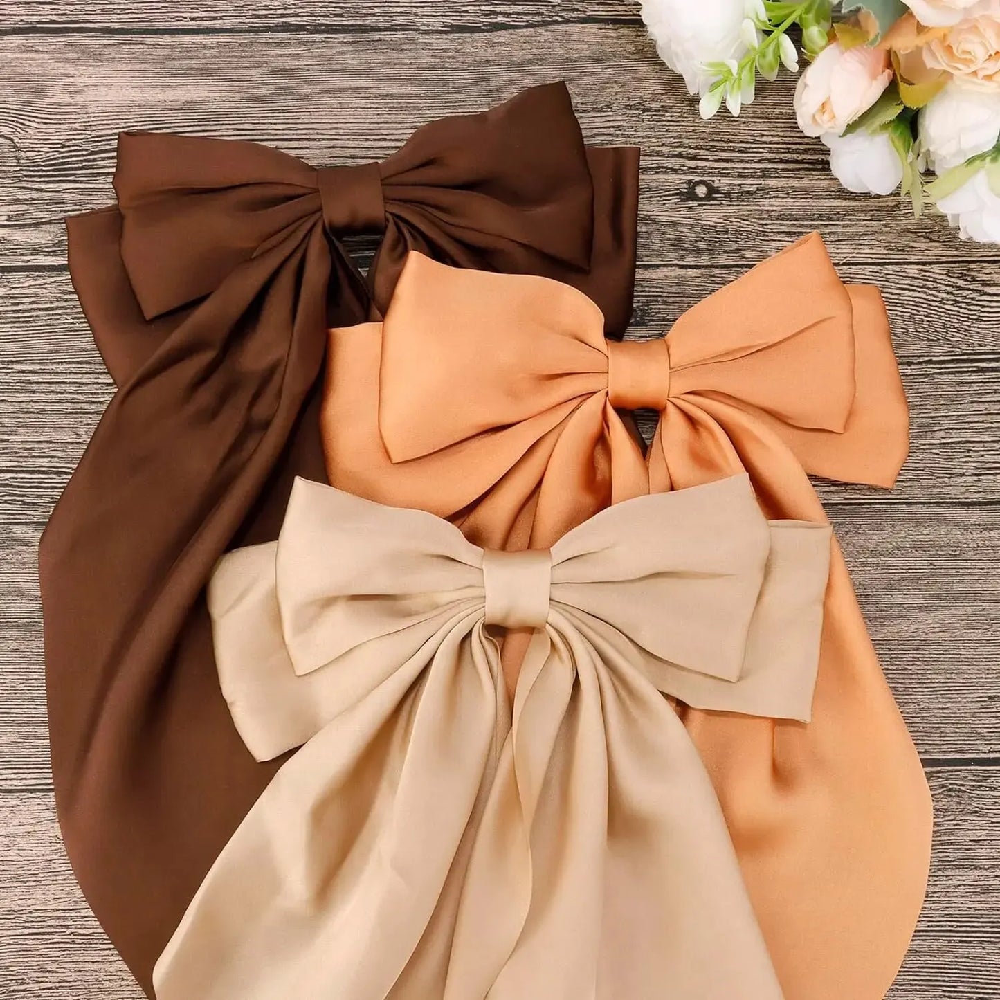 3Pcs Large Elegant Ribbon Bow Hair Clip for Women Simple Solid Color Satin Ponytail Bowknot Hairpins Barrettes Hair Accessories