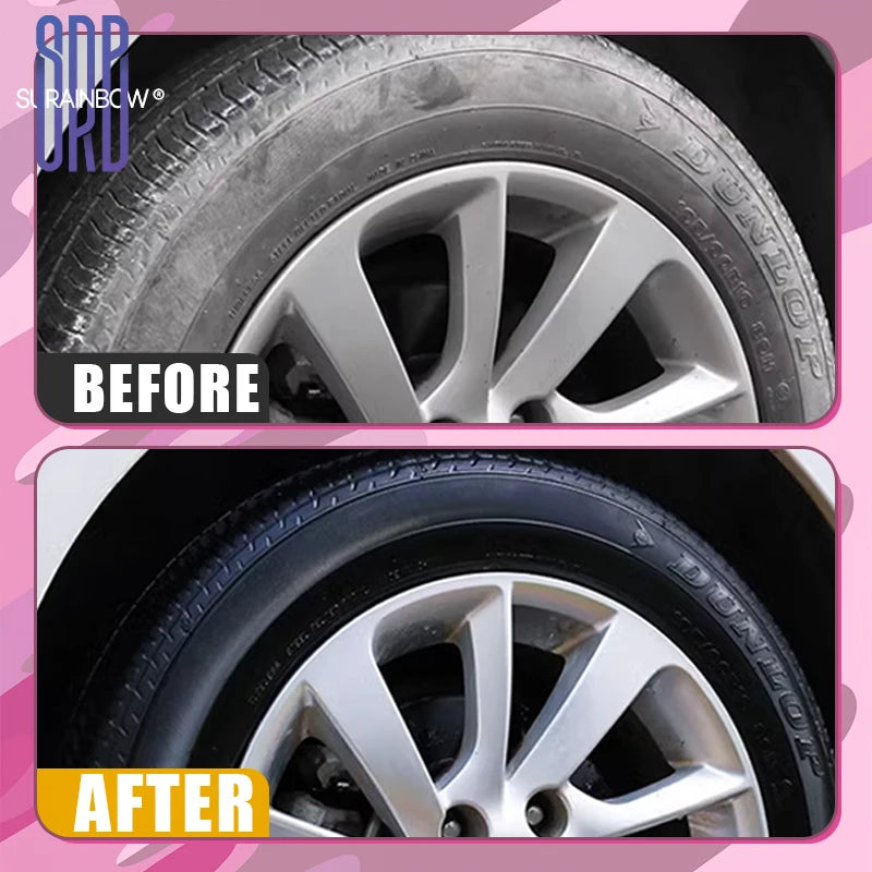 Black Wet Look Tire Shine Dressing -Automotive Clear Coat Tire Dressing Spray for Glossy Wet Tire Look, Vinyl & Plastic, with UV