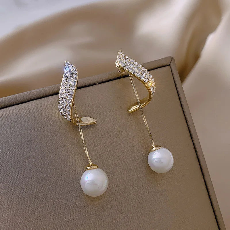 New Classic Elegant Imitation Pearl Pendant Women's Crystal Long tassel Exquisite Pendant Earrings Wedding Jewelry-4833