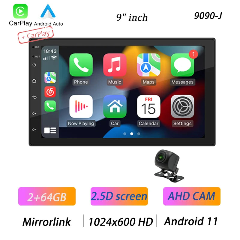 BQCC 4core 2 Din Car Radio Androidauto Carplay Android 13 GPS Car Audio 7"/9"/10" WIFI BT IPS Automotive Multimedia Player