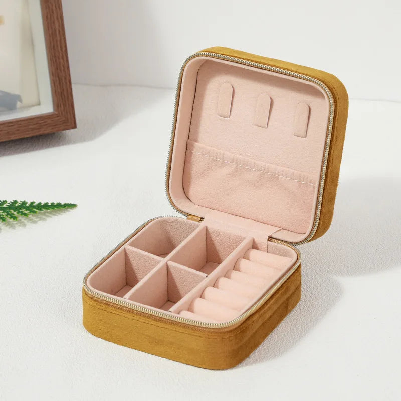 Velvet Jewelry Box For Women Necklace Ring Earrings Organizer Holder Travel Portable Zipper Square Jewelry Storage Case