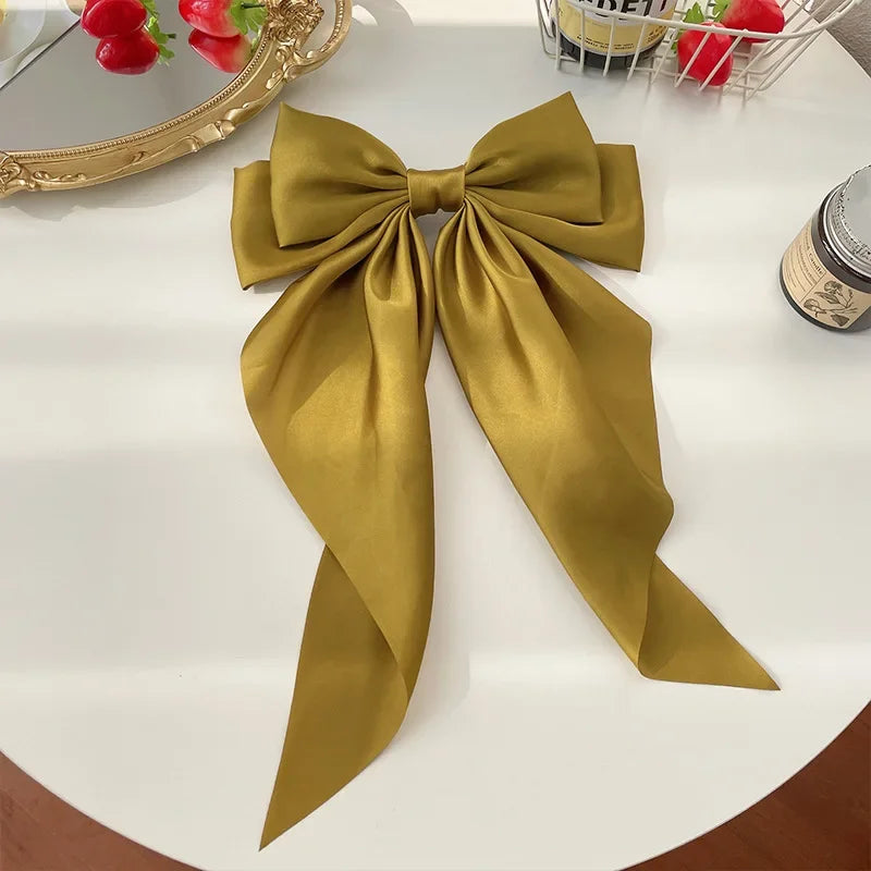 1pcs Solid Color Satin Ribbon Big Bows Hairpin Spring Clips Hair Accessories for Women Girls Trendy Korean Summer Headwear 2023