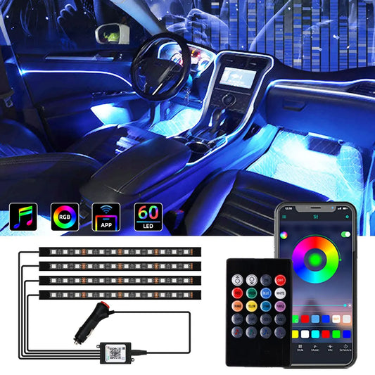 Neon LED LED Car Foot Light Ambient Lamp APP/Voice Control Auto RGB Decorative Lamp Car Cigarette LED Atmosphere Ambient Light