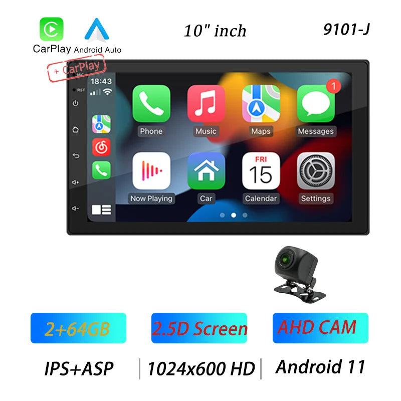 BQCC 4core 2 Din Car Radio Androidauto Carplay Android 13 GPS Car Audio 7"/9"/10" WIFI BT IPS Automotive Multimedia Player