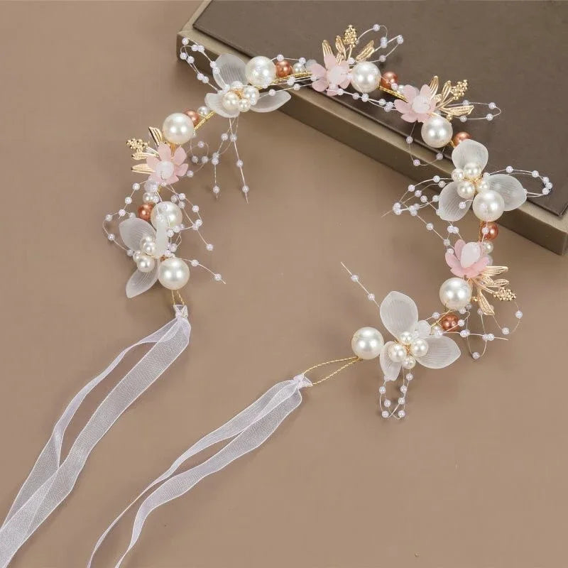 Princess Flower Crystal Headpiece Rhinestone Pearl Headband Alloy Floral Bridal Hair Accessories Wedding For Girls And Women