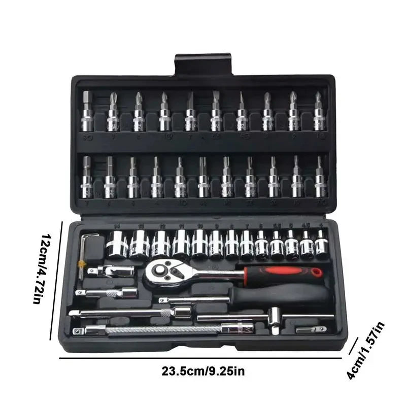 46pcs Car Repair Tool Kit 1/4-Inch Socket Set Car Repair Tool Ratchet Torque Wrench Combo Auto Repairing Set Mechanic Tool