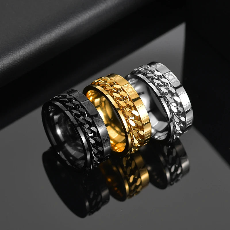 Cool Stainless Steel Rotatable Men Ring High Quality Spinner Chain Punk Women Jewelry for Party Gift