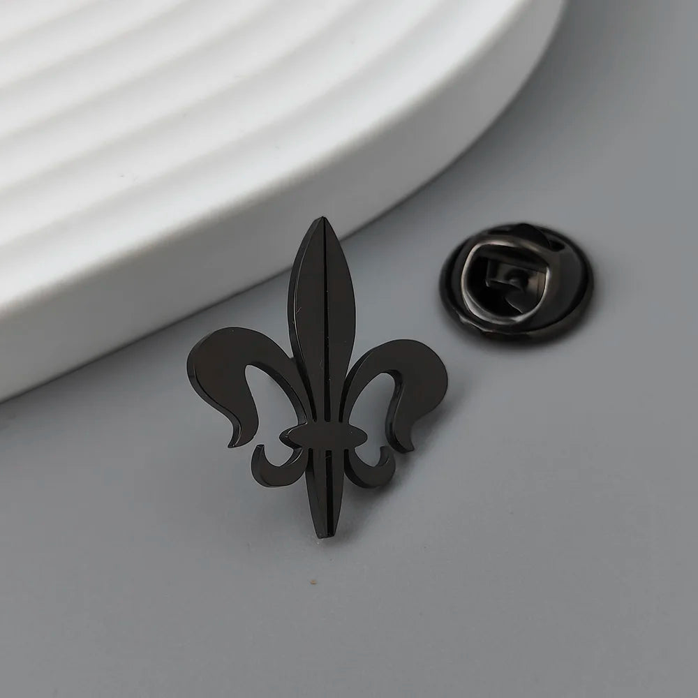 Retro Baroque gold-plated badge, silver fleur-de-lis collar brooch, black lapel pin, nameplate suit accessories set, men's gift