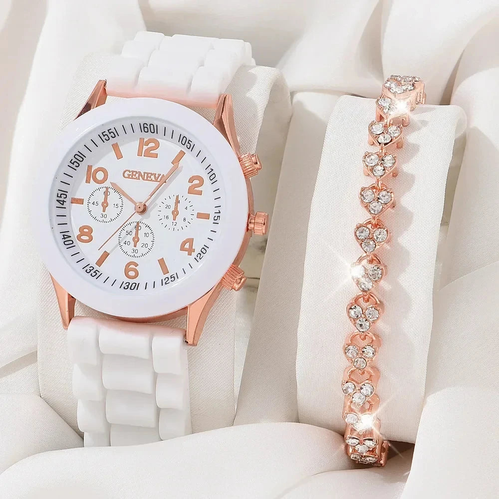 2PCS Set Luxury Watch Women Rhinestone Fashion Quartz Wristwatch Female Casual Ladies Watches Bracelet Set Clock No Box