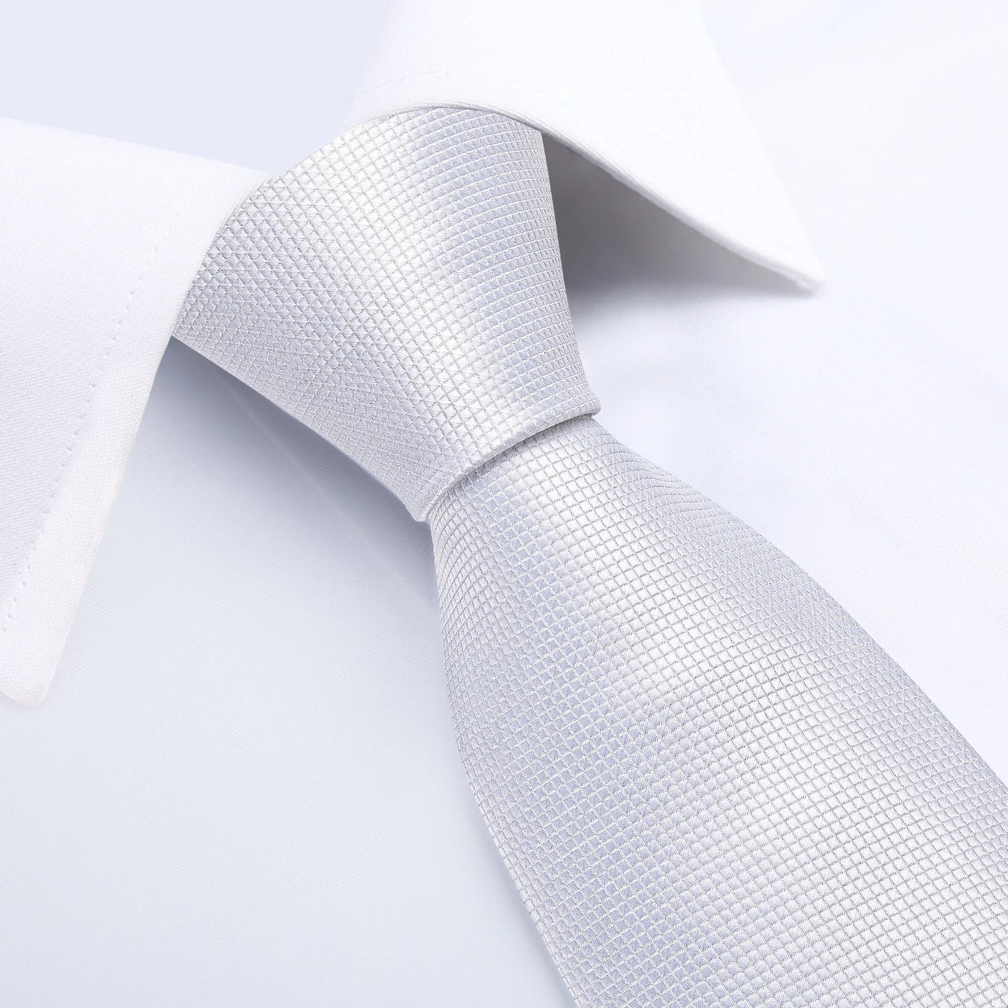 Solid White Polyester Ties for Men Wedding Party Suits Accessories 8cm Neck Tie Handkerchief Cufflinks Gift for Husband