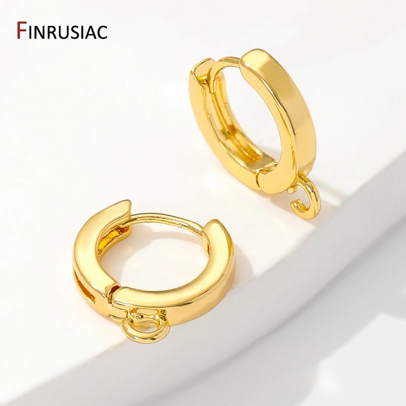 18K Gold Plated Brass Simple Round Earring Hooks With Loop,Ear Wire Hooks Fixtures For DIY Jewelry Making Components