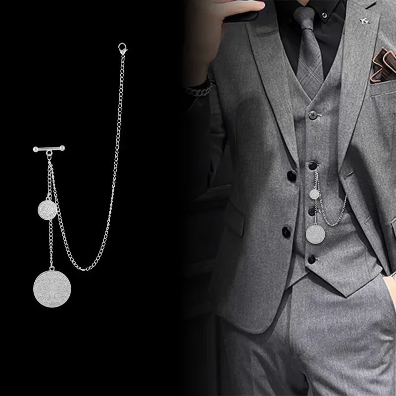 Korean Fashion Tassel Chain Brooches for Men Shirt Suit Collar Pins Gold Sliver Color Luxulry Jewelry Badge Accessories