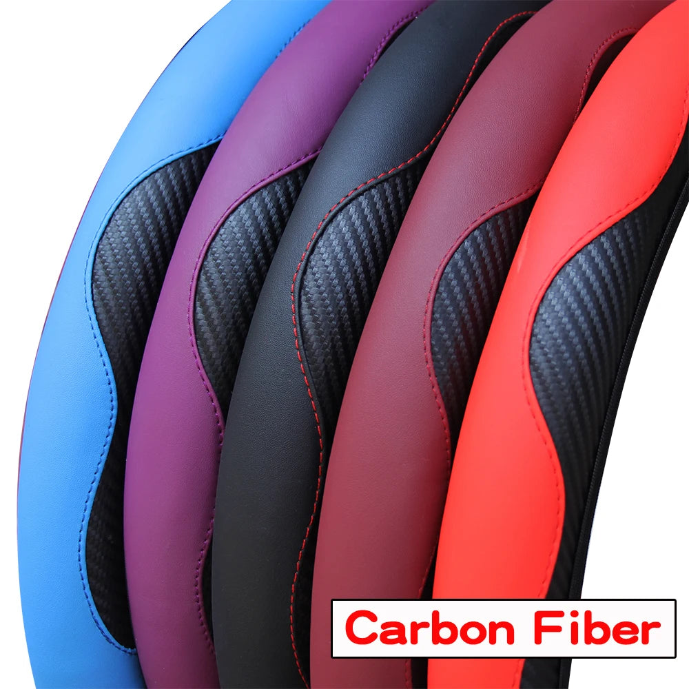 Carbon Fiber PU Leather Car without Inner Ring Steering Wheel Cover Automotive Supplies Suitable for 14.5-15 Inches